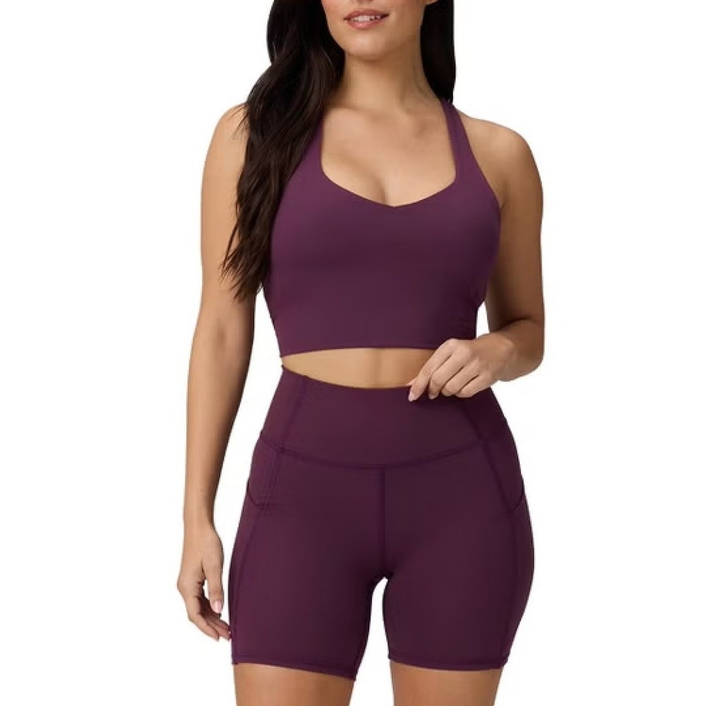 NWT Fabletics Oasis PureLuxe Burgundy High Waisted 6" Inseam Pocket Shorts XXL